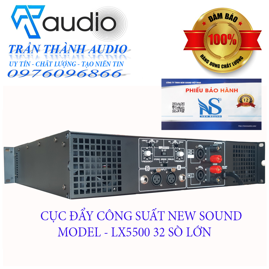 Cục đẩy công suất 2 kênh Newsound LX-5500 32 sò lớn 1500W , đánh full bass 30-40,hàng chính hãng nhập khẩu 2023,tặng jac kết nối