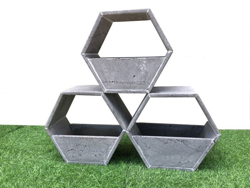 Combo 3 chậu trồng cây hình lục giác xinh xắn treo tường hoặc để bàn bằng đá ong xám tự nhiên