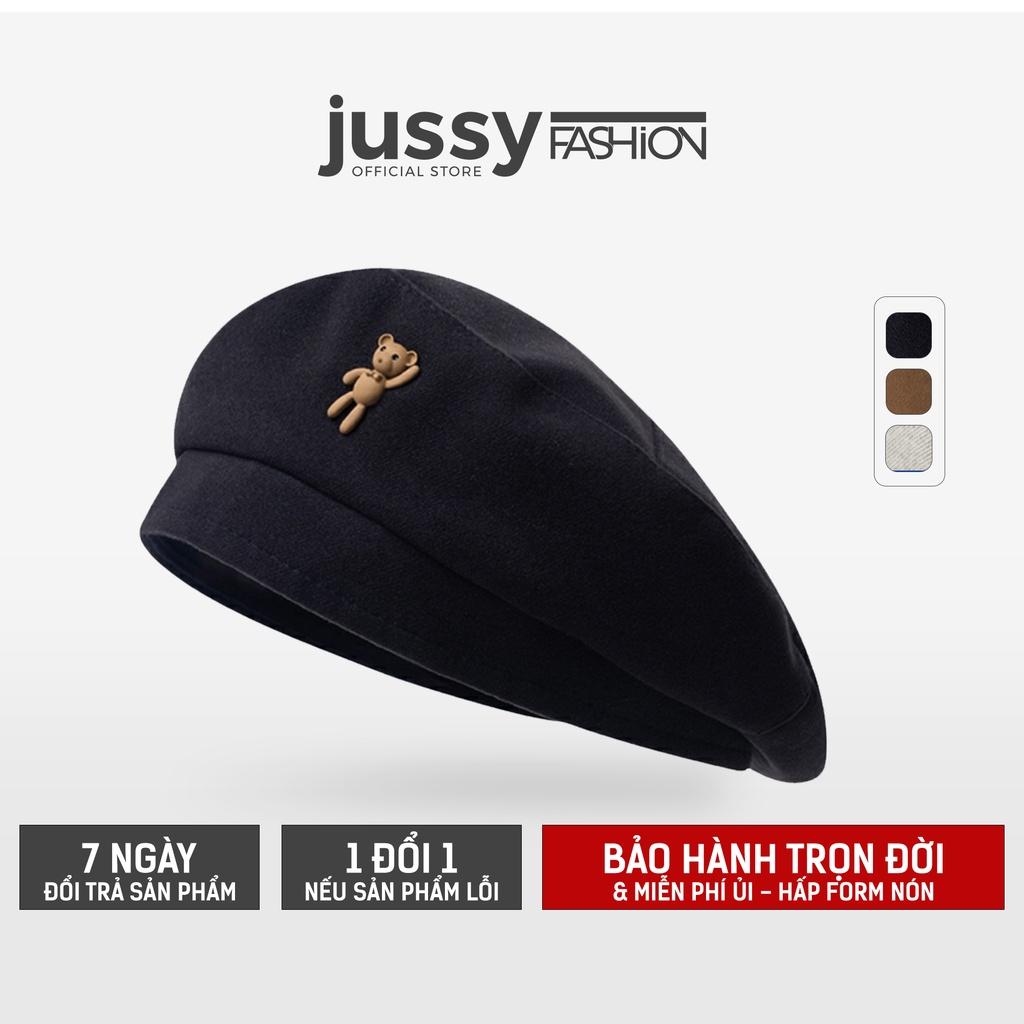 Mũ Nồi Icon Gấu Dễ Thương Jussy Fashion Mũ Beret Nữ Chất Vải Nỉ Phong Cách Vintage Nhiều Màu Sắc Hot Trend