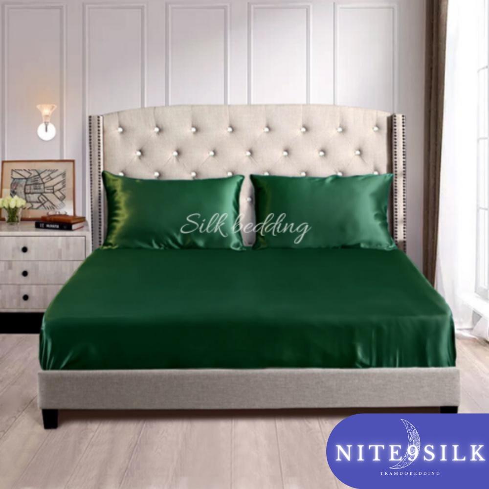 Bộ Chăn Ga Gối Lụa Mềm Mại Thoải Mái- Chăn Giường Lụa Sang Trọng - Xanh Lá Cây - Nite9 Silk