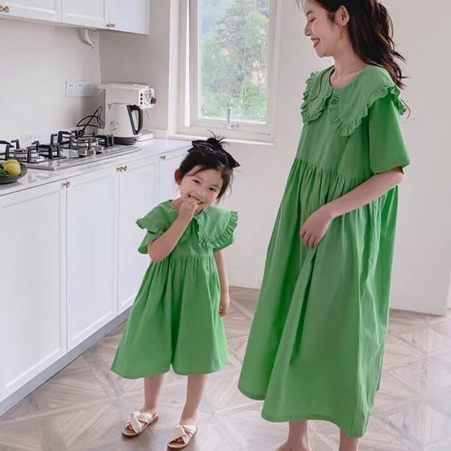 (ẢNH THẬT)Set đôi cho mẹ và bé,váy cổ sen