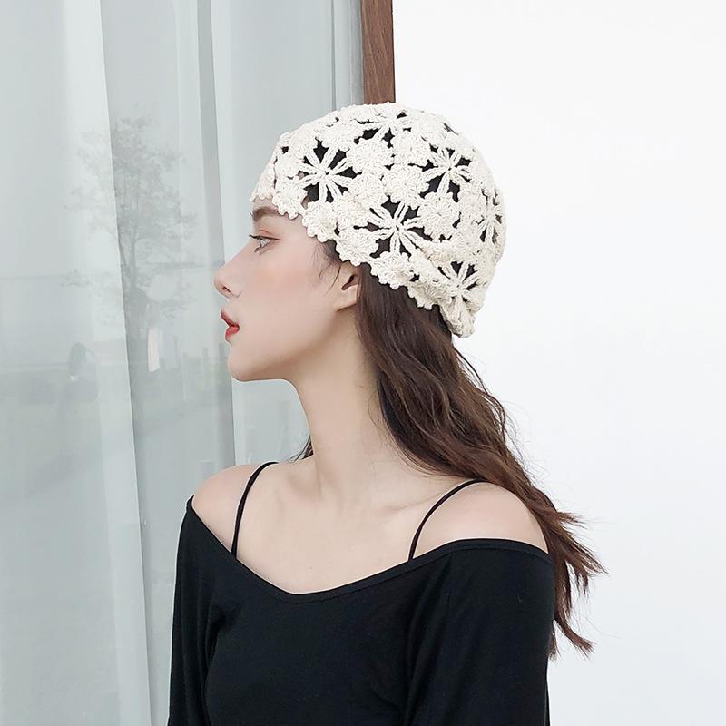 Tay Dệt Hoa Rỗng Ra Mỏng Nắp Ren Thoáng Khí Băng Đô Cài Tóc Turban Gọng Đan Móc Nón Phụ Nữ Bao Đầu Vào Mùa Xuân Và mùa Hè