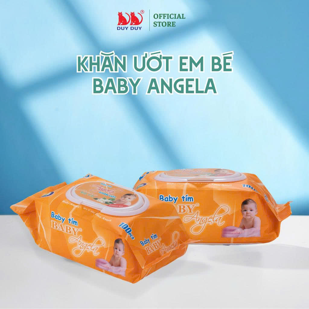 Khăn ướt cho bé Angela baby tím vải không dệt rayon cao cấp 100 miếng 13.5x20cm không cồn