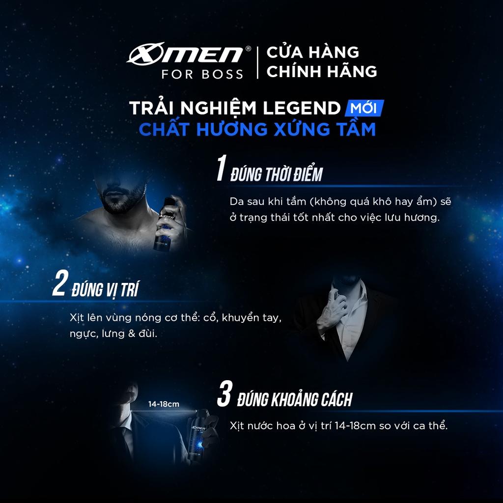 Combo Lăn khử mùi X-men For Boss Legend 50ml + Xịt khử mùi X-men For Boss Legend 150ml