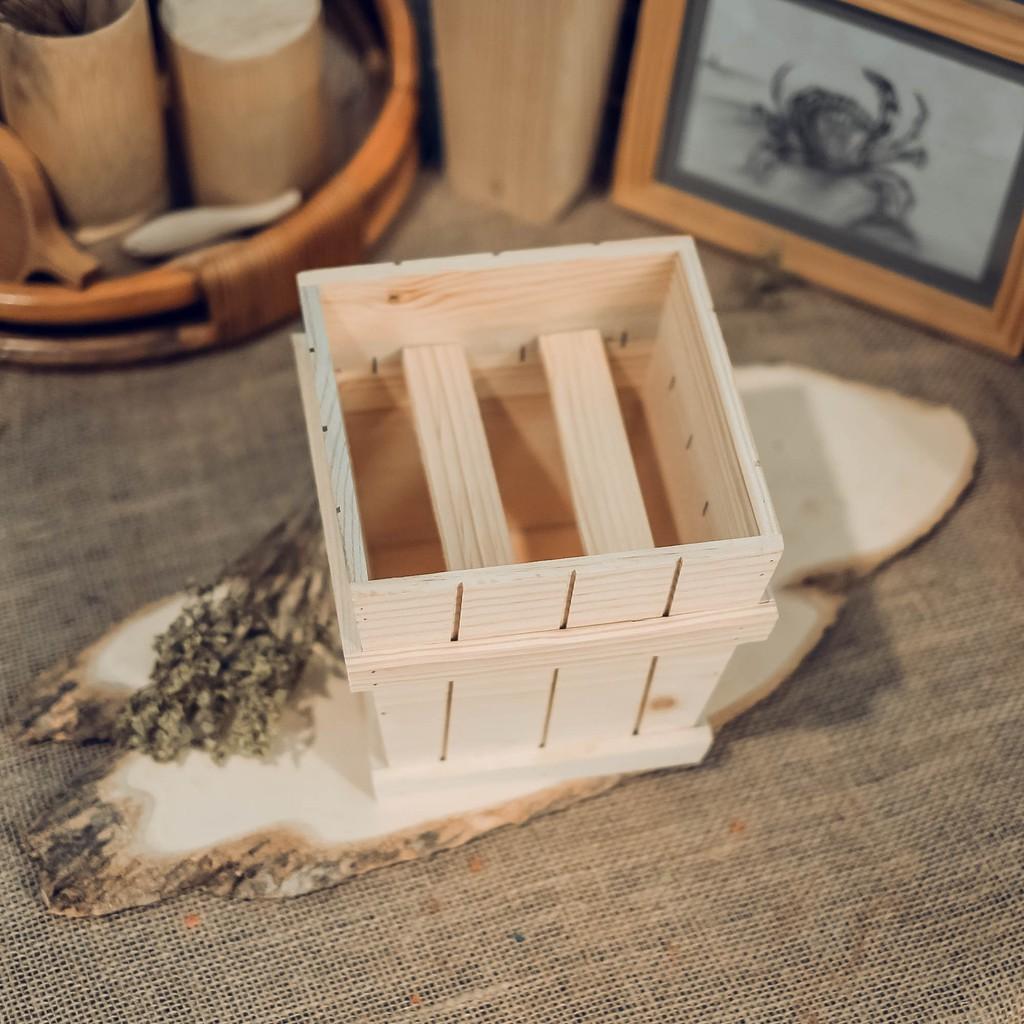 Chậu gỗ hình thang cắm hoa - Bình gỗ trang trí - Wooden post