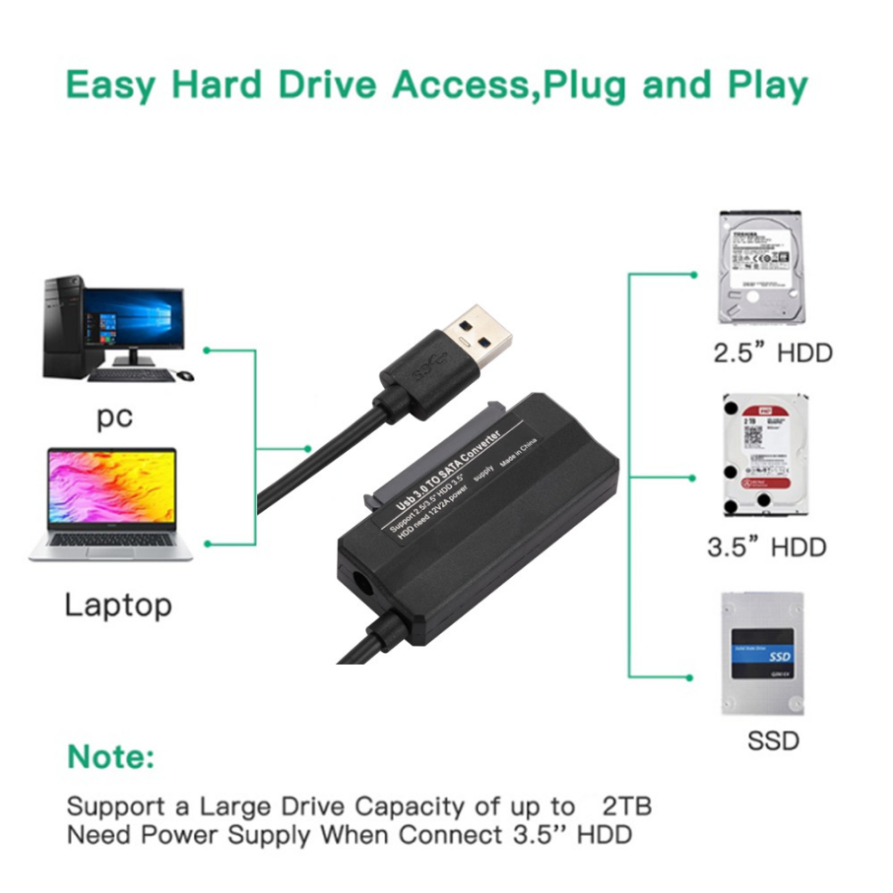 Cáp SATA đến USB 3.0 lên đến 5 Gbps cho 2,5 3,5 inch HDD SSD ổ cứng SSD SATA 7 15 22 Bộ chuyển đổi PIN USB 3.0 sang cáp SATA