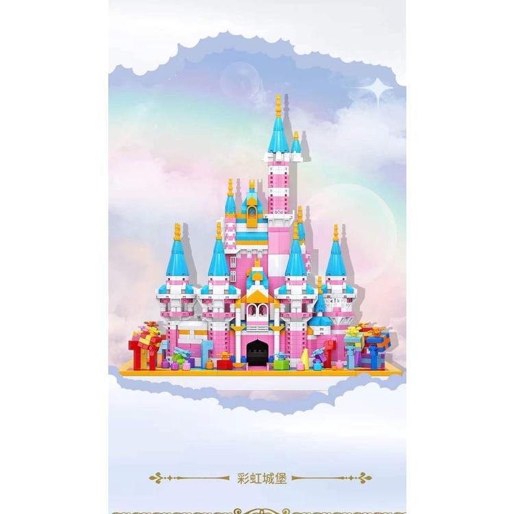 Đồ chơi xếp hình lắp ráp bé gái lâu đài công chúa cầu vồng sắc hồng- đồ chơi phát triển tư duy- mô hình trưng bày
