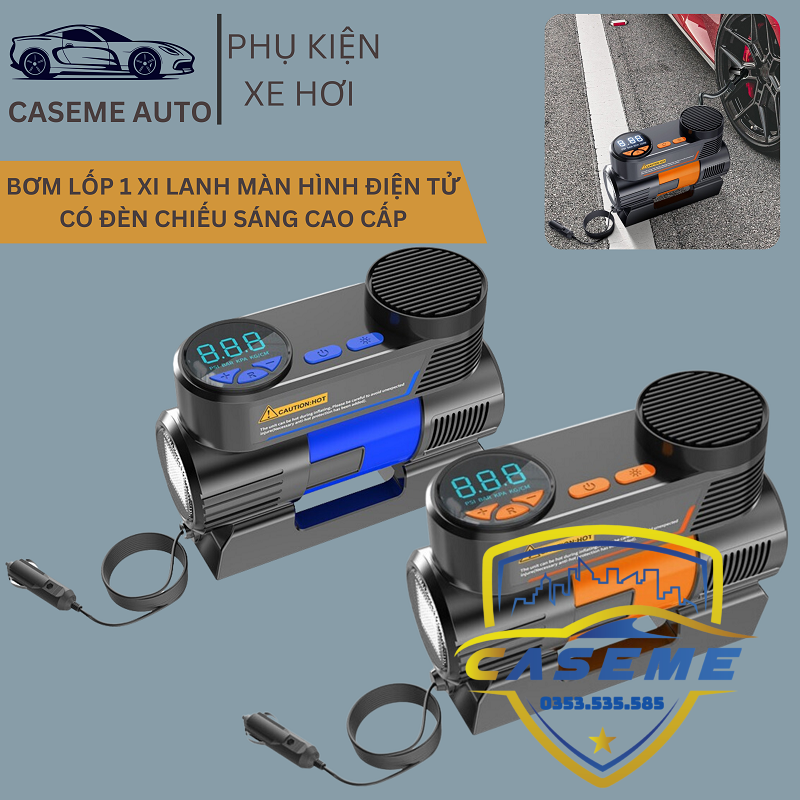 Bơm Lốp Mini 12V - Air Compressor, 1 Xi Lanh, Cắm Tẩu Ô Tô, Đồng Hồ Điện Tử, Tự Ngắt, Đèn LED - ATJ-6388 - Hàng Nhập Khẩu