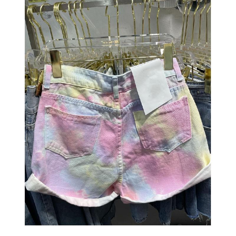 Quần Short Denim Ống Rộng Lưng Cao Nhuộm Màu Thời Trang Cho Nữ