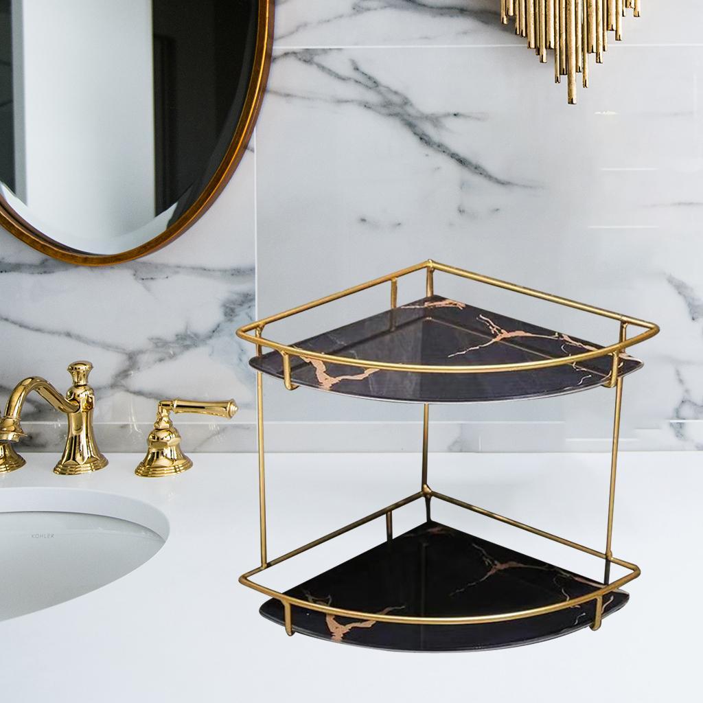 Storage Rack Save Space Cosmetic Bathroom Table Black Double Layer