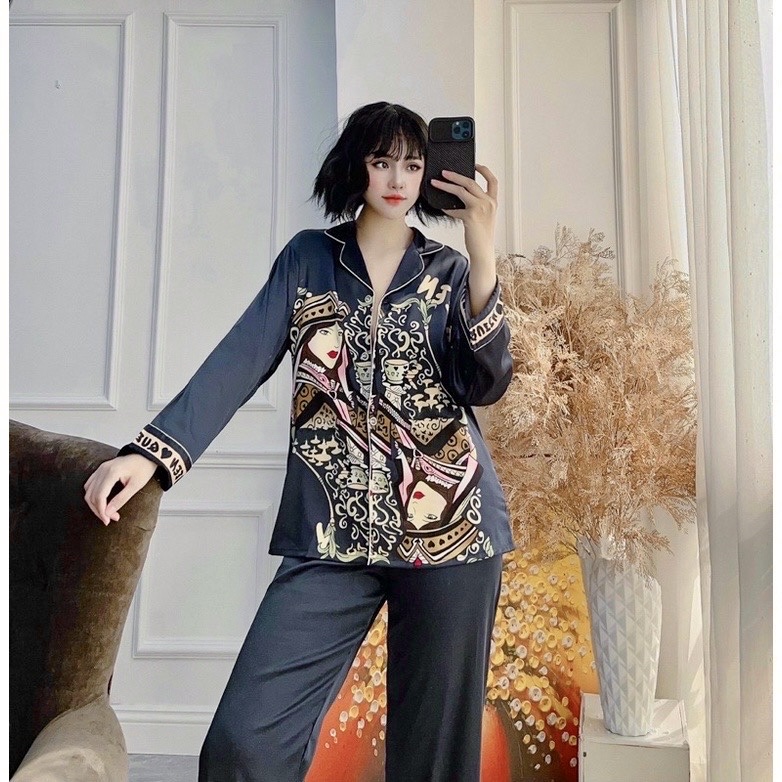 Bồ Pyjama Nữ Tay Dài Quần Dài Mặc Nhà Cổ Vét Siêu Sang