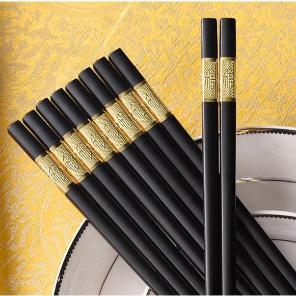 Set 10 Đôi Đũa Mạ Vàng Hợp Kim Cao Cấp Ăn Cơm Gia Đình Sạch Sẽ Lịch Sự