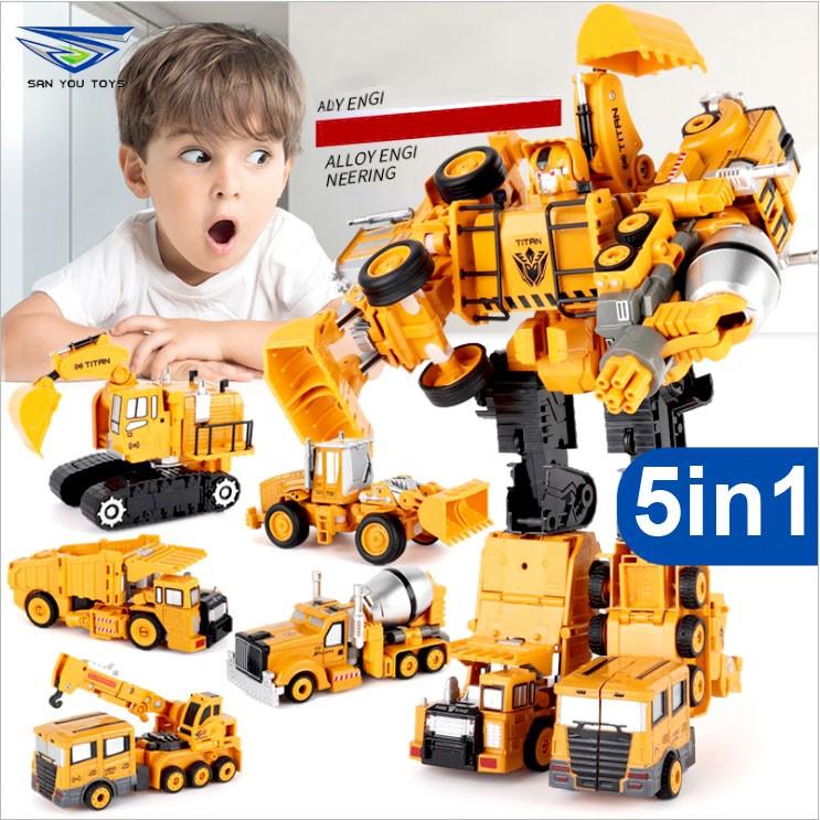 5 Xe Kim Loại , Nhựa Công Trình Biến Hình Robot 5in1 (Loại Lớn)