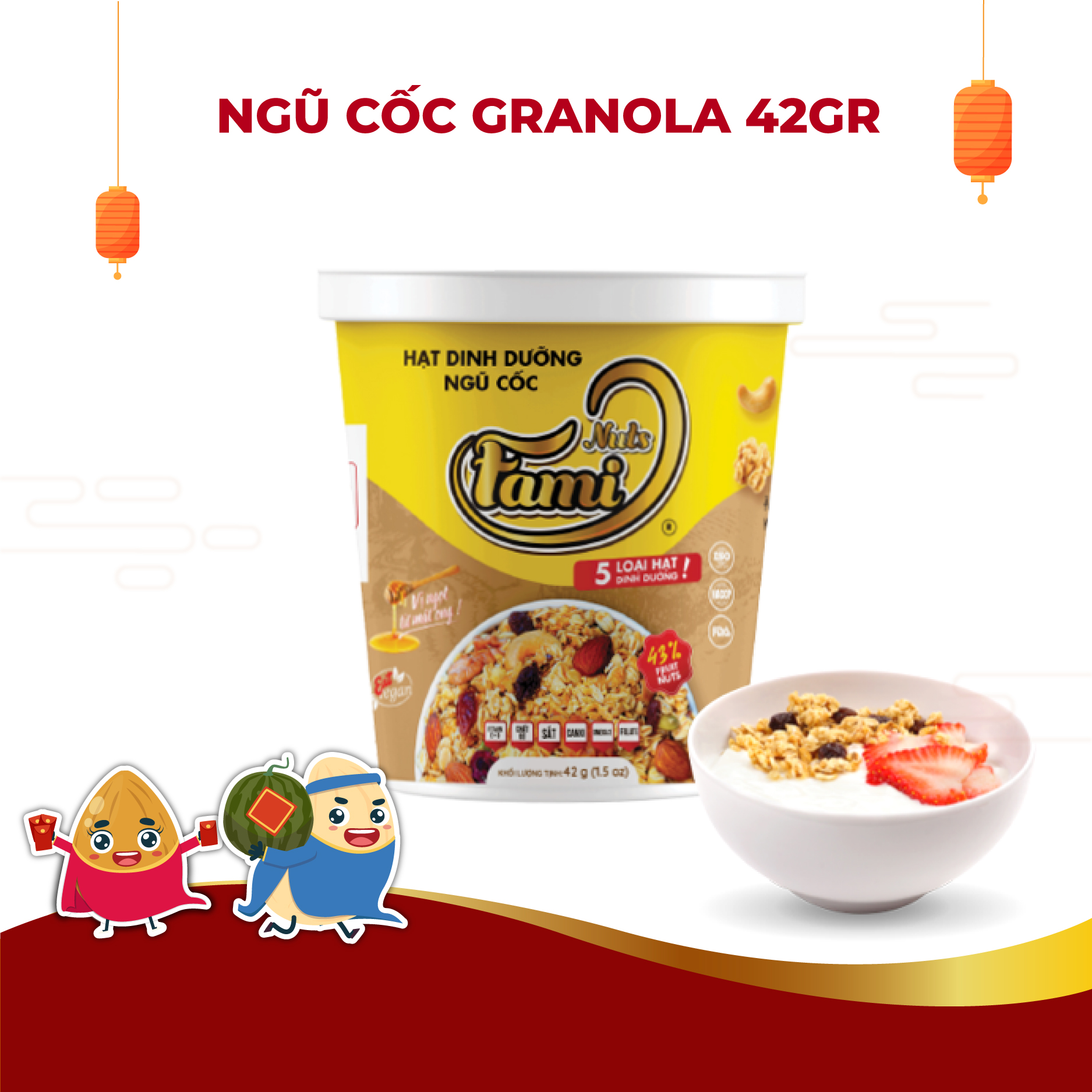 HẠT DINH DƯỠNG NGŨ CỐC GRANOLA FAMINUTS - Ly Giấy 42g - Ngữ Cốc Giảm Cân