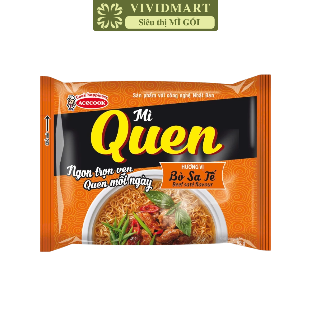 ACECOOK - Mì Quen hương vị Bò sa tế, Mì Quen bò sa tế, Mì Quen bò sate, Acecook Mì Queen Acecook (82g/gói)