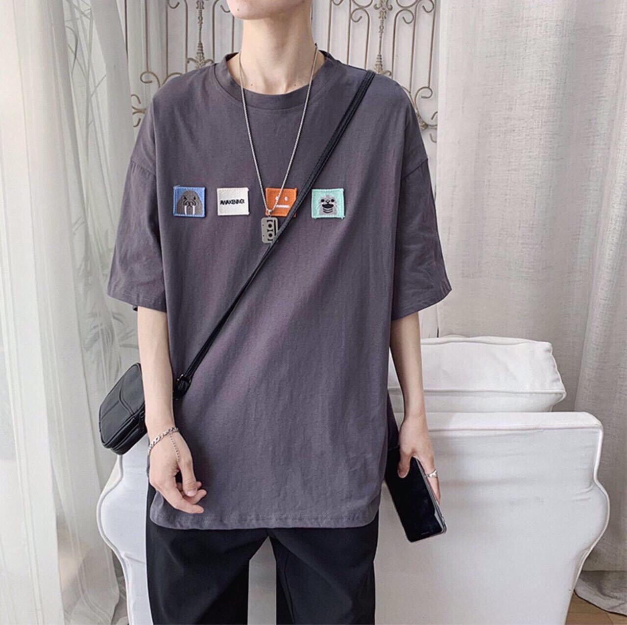 Áo thun unisex tay lỡ form rộng - phông thêu 4 logo