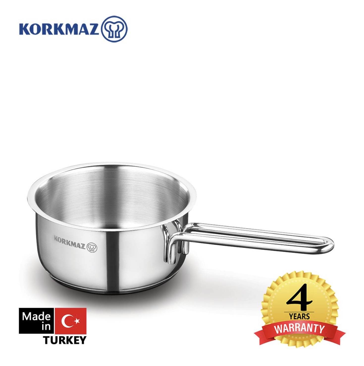 Quánh inox 18/10 Korkmaz Perla 1.6 lít có nắp - 16x8 cm - Hàng Chính Hãng