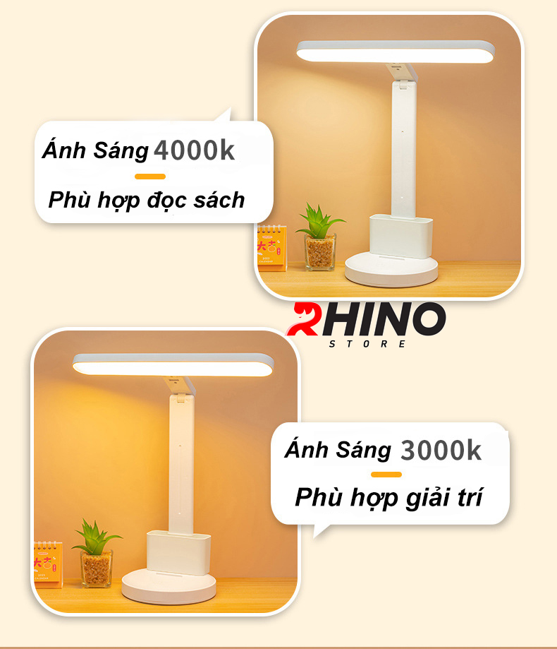 Hình ảnh Đèn học LED 3 ánh sáng bảo vệ mắt chống cận cảm ứng Rhino L202, tích điện đa năng làm việc, để bàn học