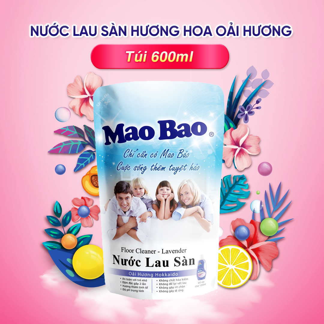 Nước Lau Sàn Diệt Khuẩn Mao Bao Hương Hoa Oải Hương Túi 600ml