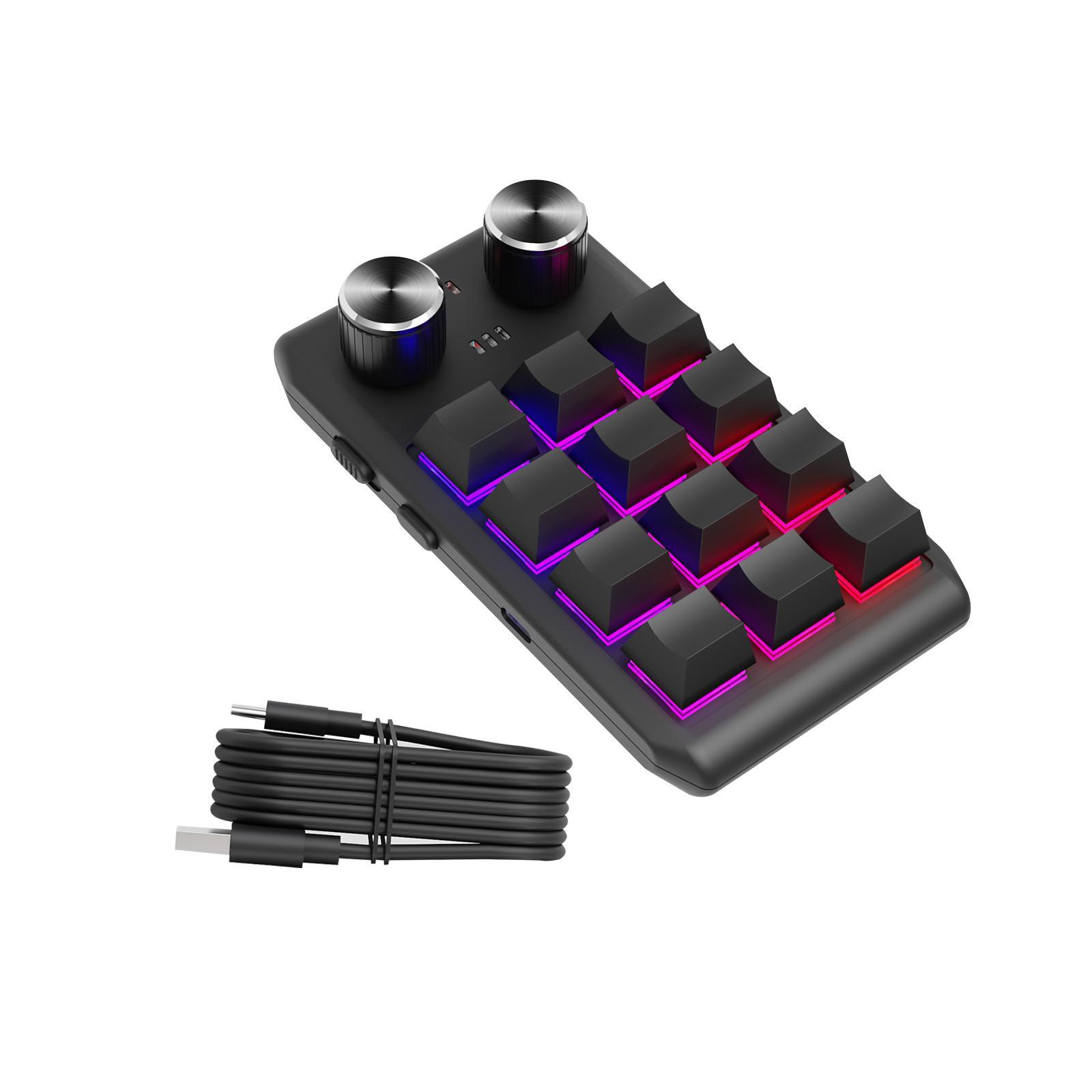 12 Keys Keyboard RGB Non Slip with USB Cable with 2 Knob Standard Keyboard Programming Keyboard Mini Keypad for Games Designers