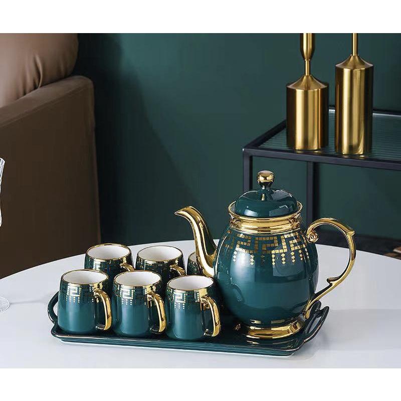 Bộ ấm chén men trắng cao cấp bình uống trà và 6 cốc, hàng đẹp, men sáng bóng, quà tặng ý nghĩa