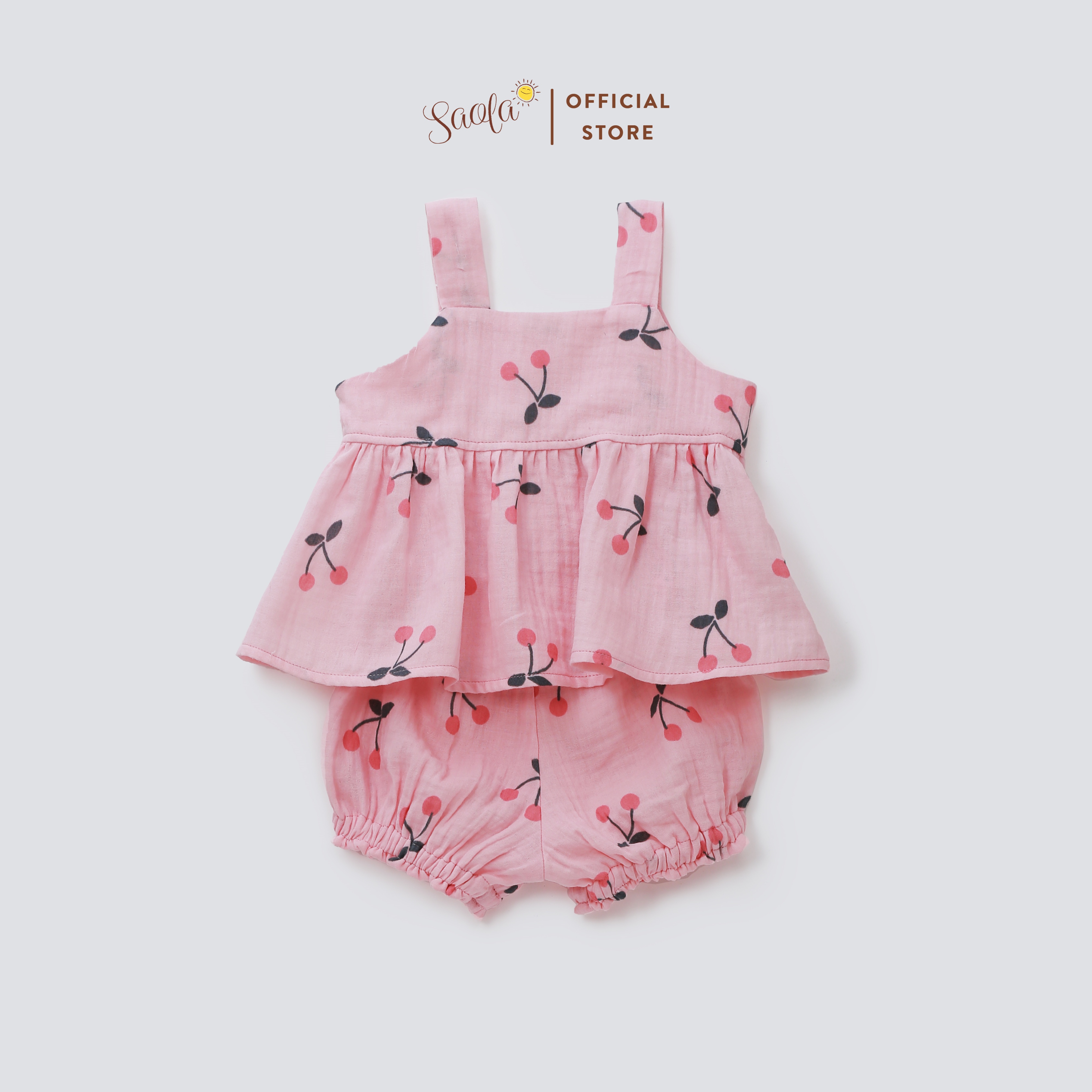 Bộ Áo Quần Hai Dây Cho Bé Gái Chất Liệu Muslin Mềm Mịn Thoáng Mát - CHERRY SET - SEM009 - SAOLA KIDS CLOTHING