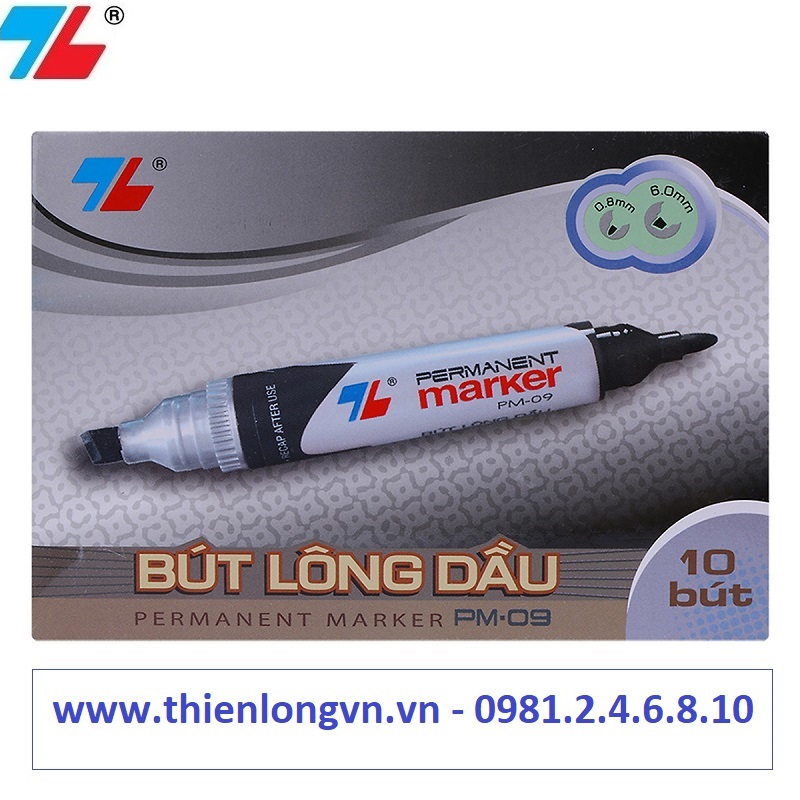 Hộp 10 cây bút lông dầu Thiên Long; PM-09 mực đen