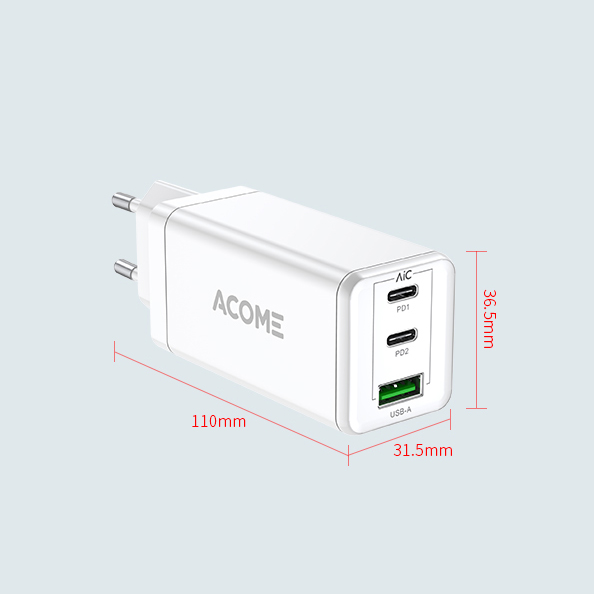 Cốc Sạc Nhanh 65W ACOME ACG03 – 2 Cổng Sạc PD Và 1 Cổng USB Công Nghệ Mới GaN Fast – HÀNG CHÍNH HÃNG