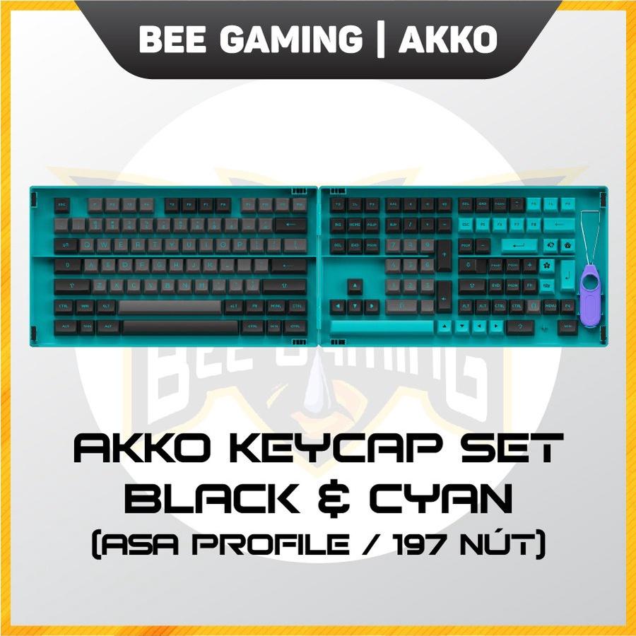 Bộ Keycap chính hãng AKKO - Black &amp; Cyan (PBT Double Shot / ASA Profile / 197 nút)