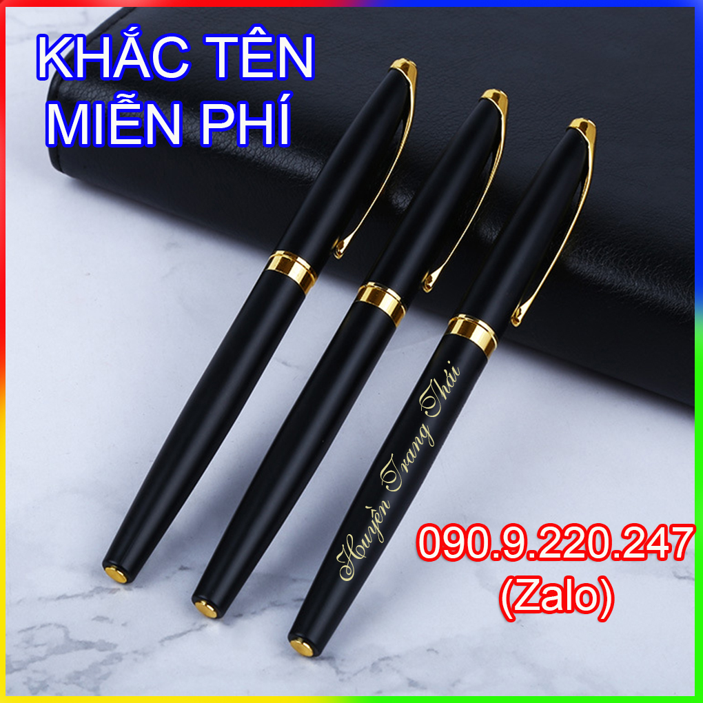 (Gift)Bút ký khắc tên cao cấp 003, đen nhám , dạng xoay mực bi và  rút nắp mực  dạ bi mượt đều ở mọi góc nghiêng