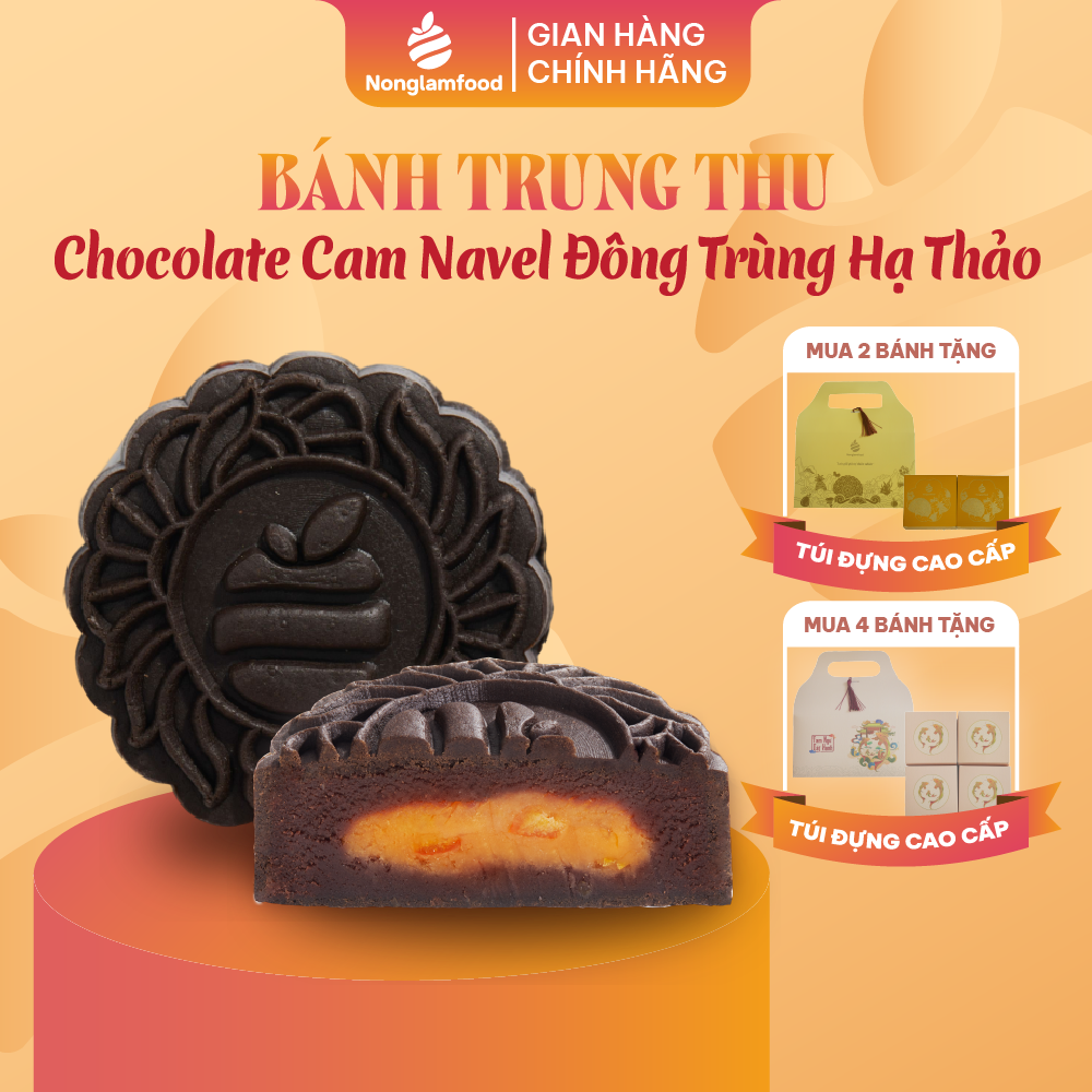 [CHAY] Bánh trung thu ăn kiêng, ít ngọt Chocolate Cam Navel Đông Trùng Hạ Thảo Nonglamfood 150g