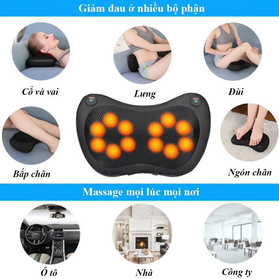 Gối Massage Hồng Ngoại 8 Bi Sạc Pin Tự Động Đảo Chiều Cao Cấp