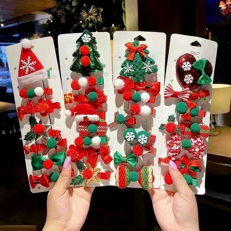 Set 5 kẹp tóc quà noel cho bé siêu đẹp cho bé trong mùa giáng sinh. Combo 5 kẹp tóc