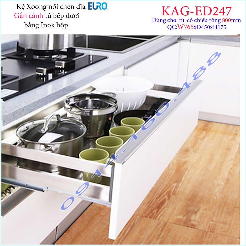 Kệ xoong nồi KAG-ED247-80cm inox hộp, Kệ đựng chén bát-nồi xoong inox hộp âm tủ 80cm