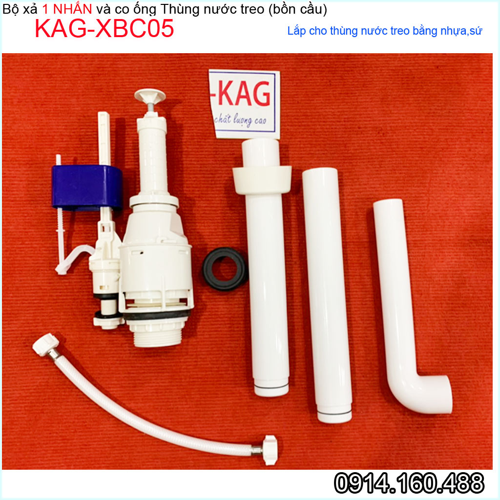 Bộ xả bồn cầu treo tường KAG-XBC06-1 nhấn, Bộ ruột xả ruột két nước treo có ống nối cho bàn cầu két rời