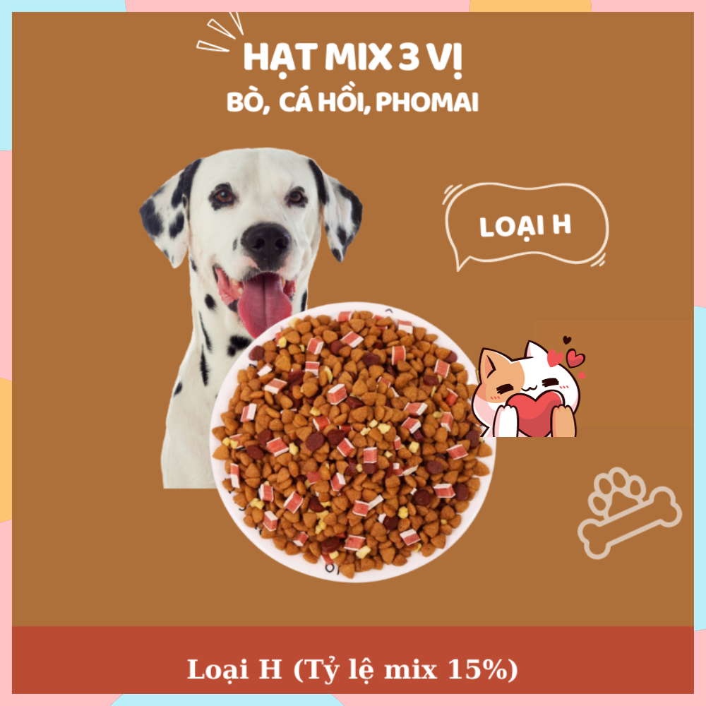 Hạt mix cao cấp cho cún trộn thịt bò, gà, tôm, cá, lòng đỏ trứng, rau củ quả - Thức ăn hạt cho chó kén ăn