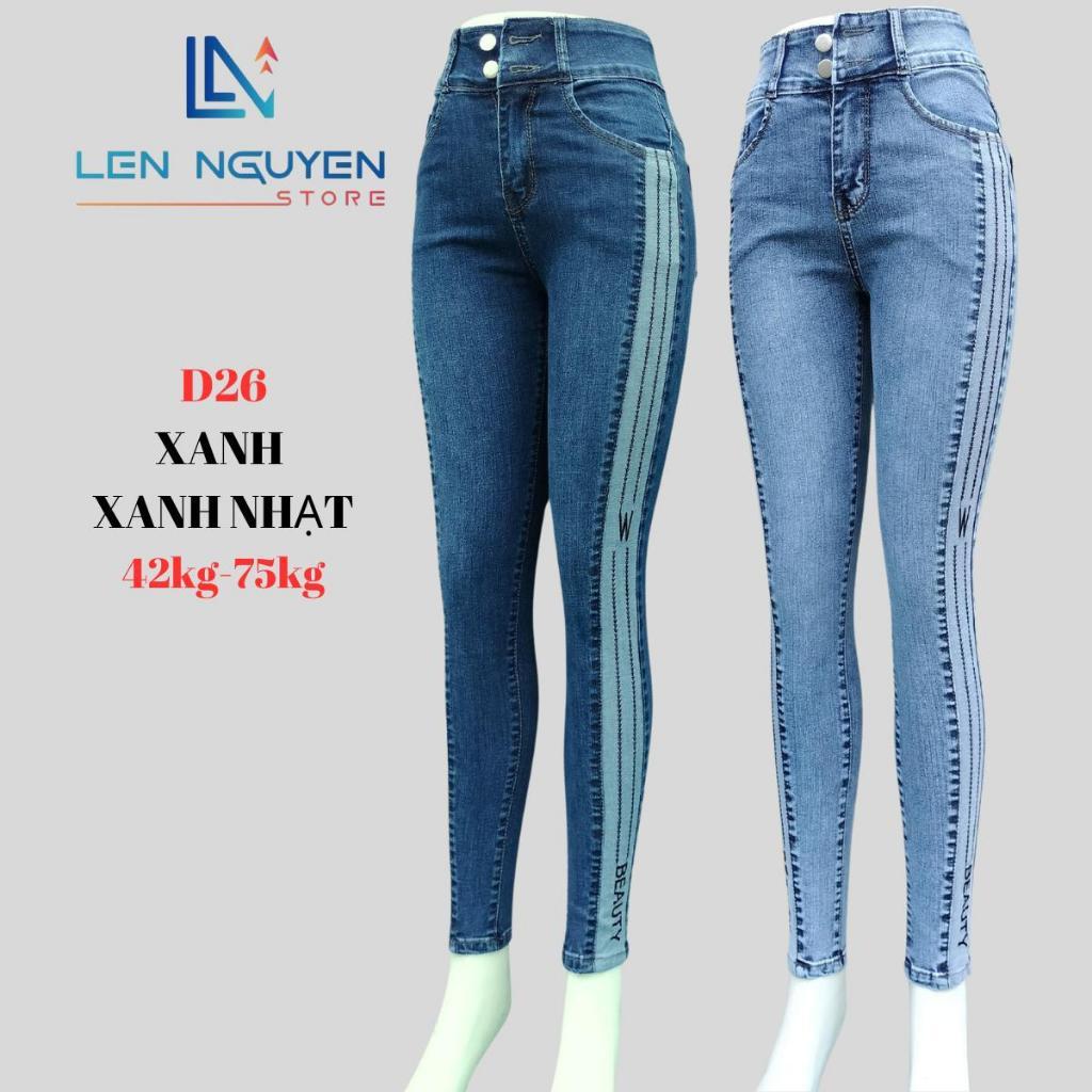 D26_Quần jean nữ, dài, lưng cao, quần bò nữ dáng ôm, quần rin nữ có big size, cho 42kg đến 75kg,LEN NGUYEN STORE - Xanh nhạt