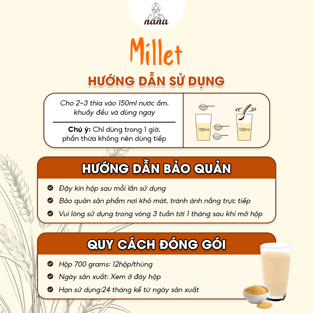Sữa Hạt Millet 700g x4 Hộp (2.8kg) Vị Kê Tự Nhiên Cho Trẻ Từ 3 Tuổi &amp; Người Lớn Sữa Hữu Cơ Bổ Sung Dinh Dưỡng Toàn Diện