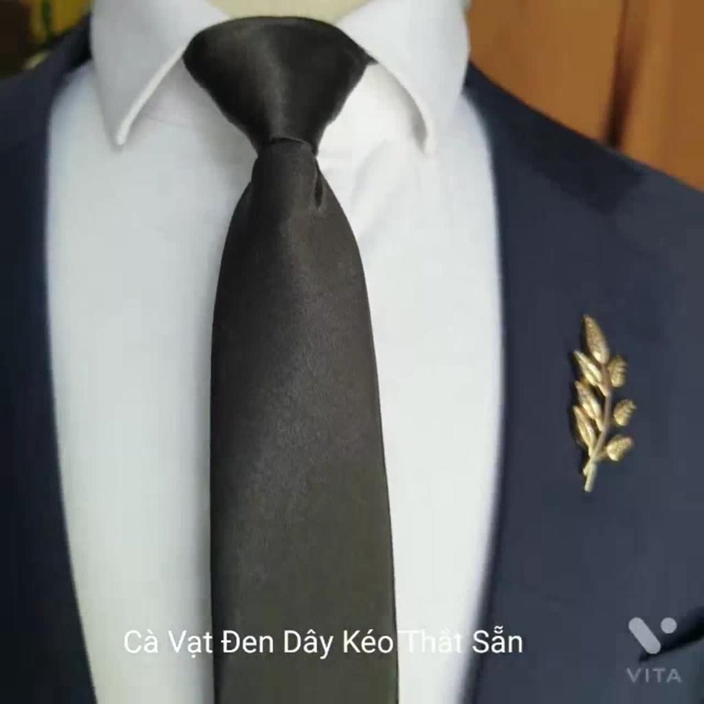 Cà Vạt Caravat Đen Nam TRAZ Bản To Trung Niên 7Cm Dây Kéo Thắt Sẵn Tiện Lợi