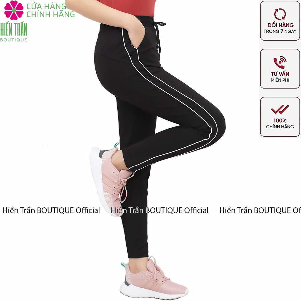 Hình ảnh Quần jogger nữ Hiền Trần BOUTIQUE dáng dài cạp chun dây buộc, kiểu sọc nhí 2 bên