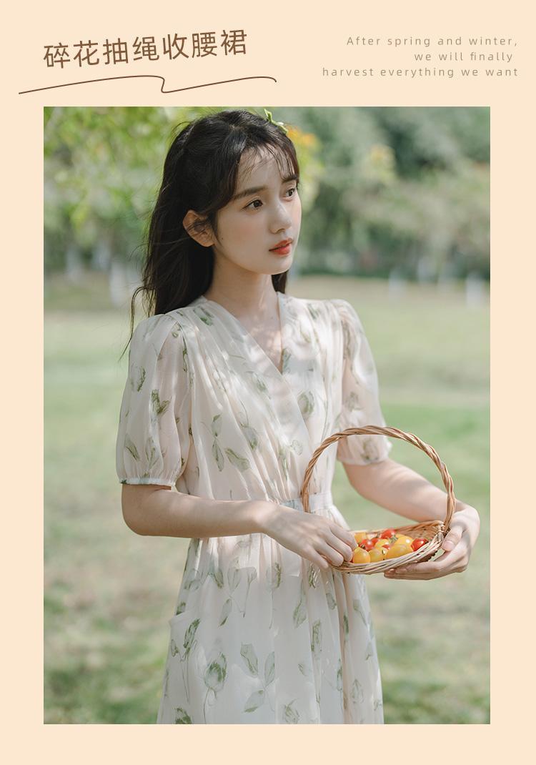 DONGSHOP HOT Pháp nhỏ làm mới váy ngọt ngào thắt lưng ren-up trà nghỉ váy dài mùa hè hoa đầm phụ nữ