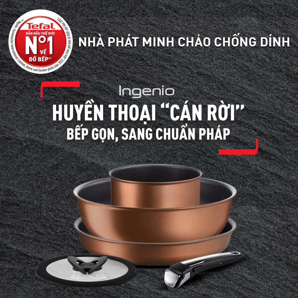 Bộ nồi chảo cán rời chống dính Tefal Ingenio L6759522 sản xuất tại Pháp , dùng cho mọi loại bếp - Hàng chính hãng