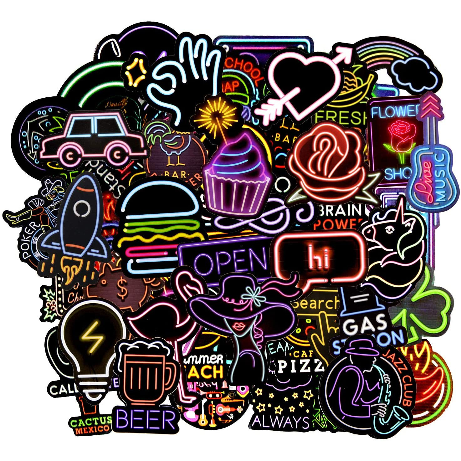 Set 30 Sticker màu NEON ảnh decal hình dán ép lụa