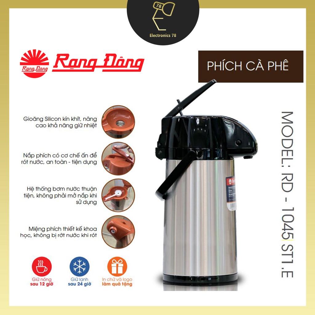 Phích nước nóng Inox cao cấp, Phích giữ nhiệt Rạng Đông 1045 ST1.E - Cần bơm rót nước [1-2 Lít - Đế xoay 360 độ]