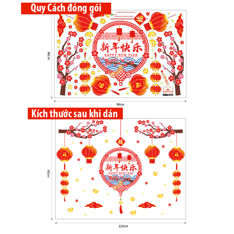 Decal dán tường decal trang trí tết Mẫu Con Lân  AMJ931