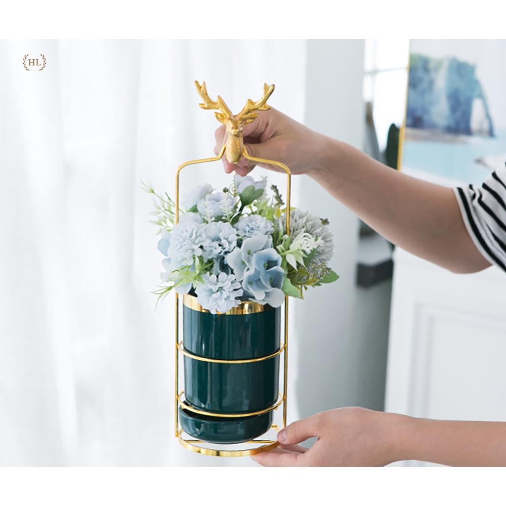 ỐNG CẮM ĐŨA ĐƠN | ỐNG ĐŨA 1 SỨ XANH NGỌC BÍCH | GIỎ CẮM ĐŨA SỨ HALLEY HOME LUXURY | LẴNG SỨ HƯƠU MẠ VÀNG