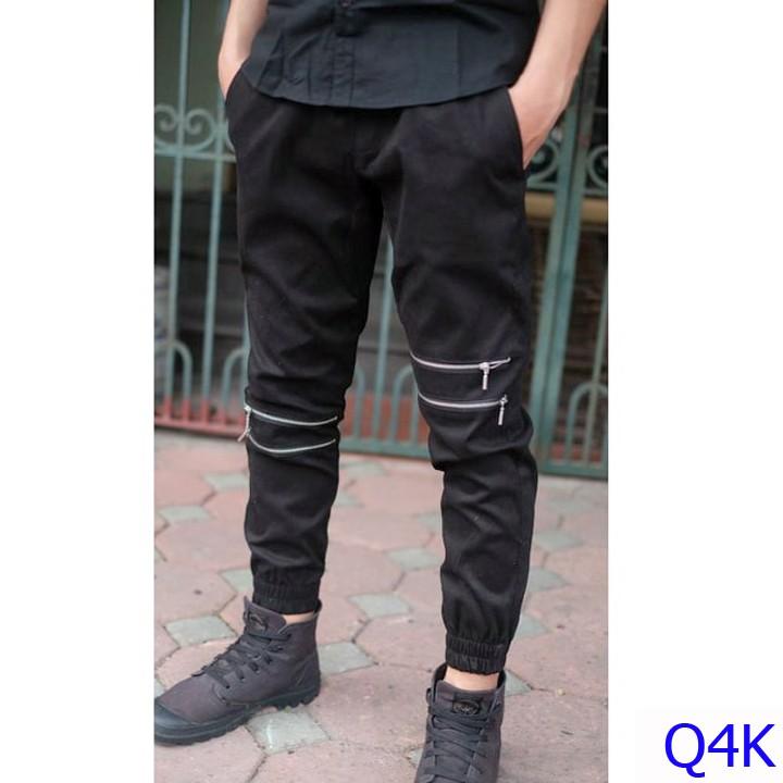 Quần jogger kaki nam nữ phối khóa gối vải xịn co giãn (4khoa