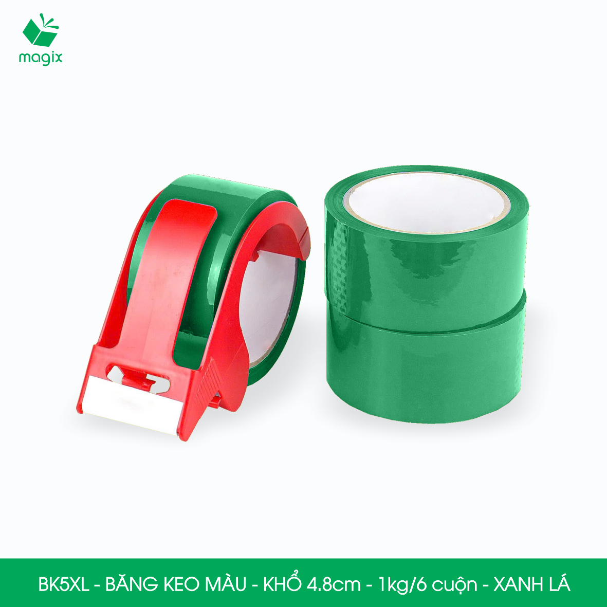 BK5XL - 6 cuộn băng keo màu khổ 4.8cm loại 1kg/6 cuộn - Xanh lá - Băng keo, băng dính đóng hàng