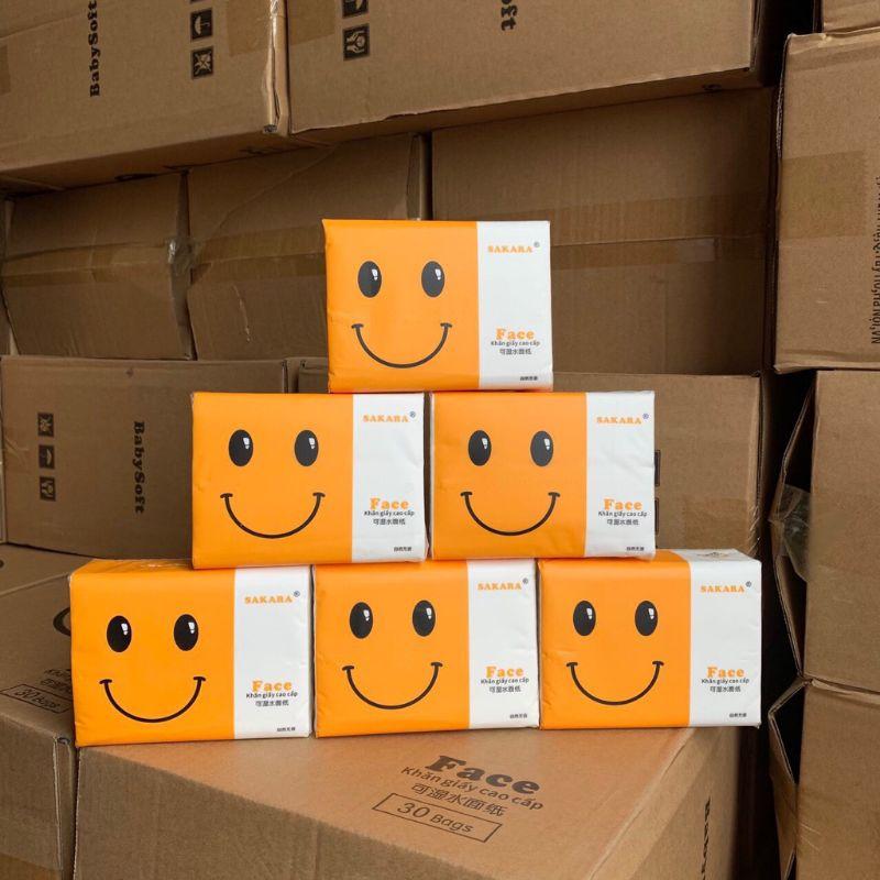 THÙNG 30 GÓI GIẤY ĂN MẶT CƯỜI SAKARA - DAI, MỀM MỊN, KHÔNG CHẤT TẨY TRẮNG