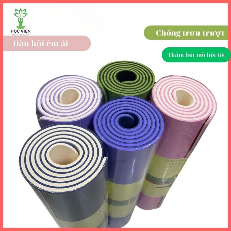 Thảm Yoga 9mm 2 Lớp Định Tuyến chống trơn trượt, bám sàn, thấm hút mồ hôi, đàn hồi tốt